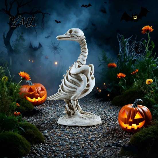 Holiday Atmosphere Props Skeleton Animal Statue, Spooky Deer Cat Duck Figurine, Resin Mysterious Theme Party Ornament for Halloween Table Centerpiece,