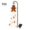 Metal Christmas Garden Decor Gingerbread Solar Light, Waterproof Outdoor Yard Light with Warm Festive Stake Lights Waterfall LED, Pathway Lamp