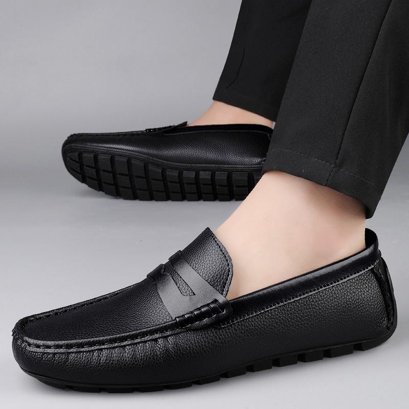 Fashionable Brand Men Handmade Leather Non-slip Casual Driving Flats Slip-on Shoes Comfy Gentleman Business Office Loafers Shoes