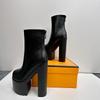 16CM Echtes Leder Designer Luxus Plateau Block High Heels Damen Stiefeletten Reißverschluss Top Qualität prägnant Damen Schuhe