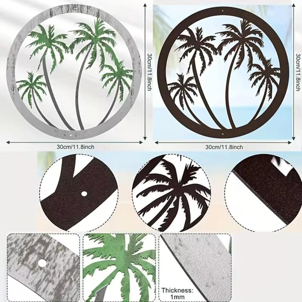 1pc Metal Palm Tree Wall Plaque Decorative Round Wall Art for Outdoor Spaces Stylish Hanging Palm Tree Décor Ideal Wall Sticker