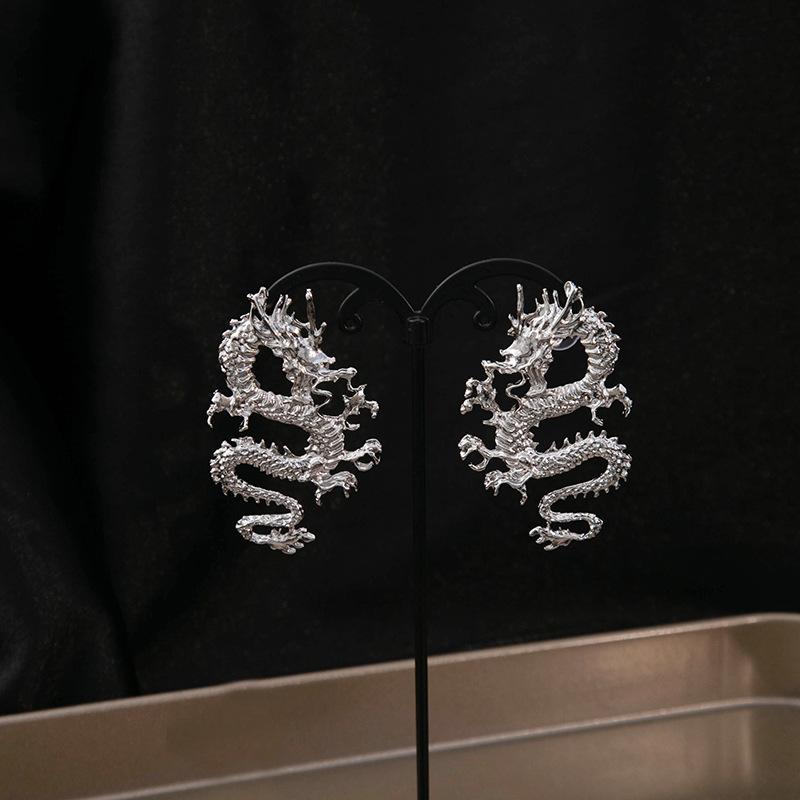 Chinese Style Retro Dragon Engraved Earrings, High-End National Style Natal Year Earrings, Medieval Earrings, Female