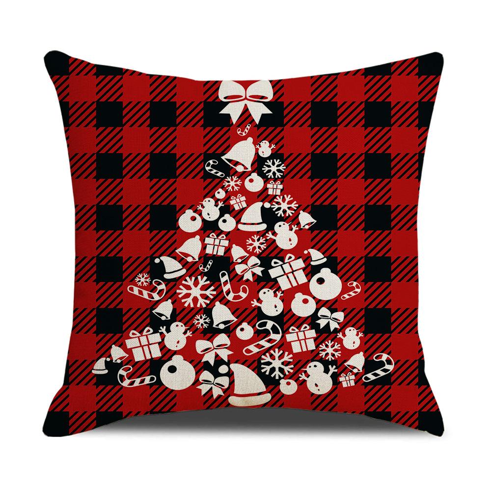 Christmas Pillow Cover Cartoon Plaid Print Cushion Cover Office Sofa Pillow Cover Home