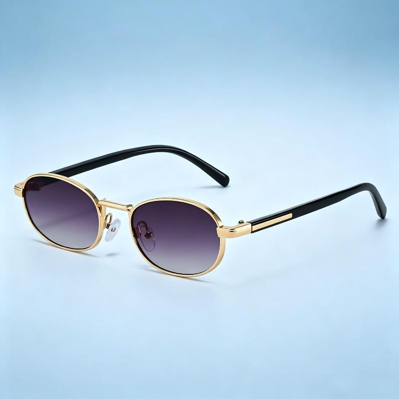 New Fashionable Metal Oval-Frame Sunglasses Retro Street Style Sun Glasses Unisex Outdoor Travel Anti-UV Shades UV400