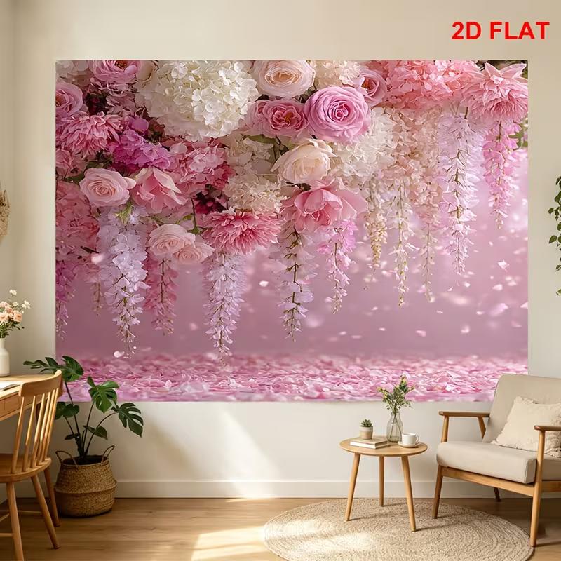 2D Soft Pink Hydrangea & Rose Background Cloth for Wedding & Bridal Events Photo Booth Prop