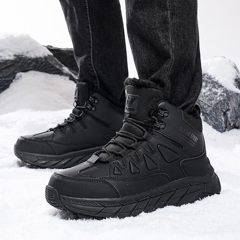 Large Size Men's Outdoor High-top Hiking Shoes Winter Velvet Warm Thick-soled Snow Boots Fashion Tooling Boots