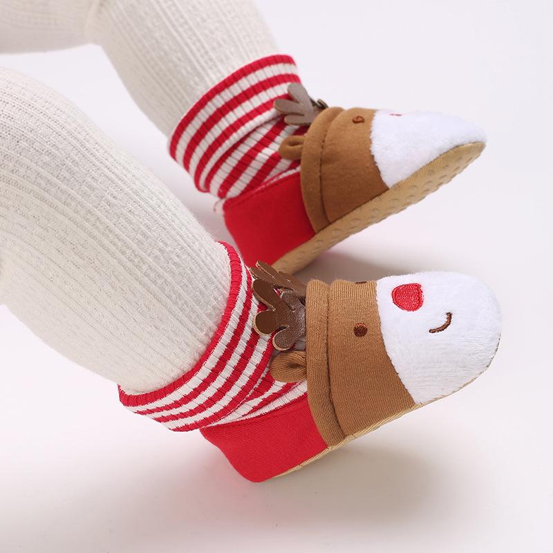 Unisex Baby Christmas Santa Shoes Infant Non-slip Cozy Fleece Booties Newborn First Walking Shoes Boys Girls Winter Warm Slipper