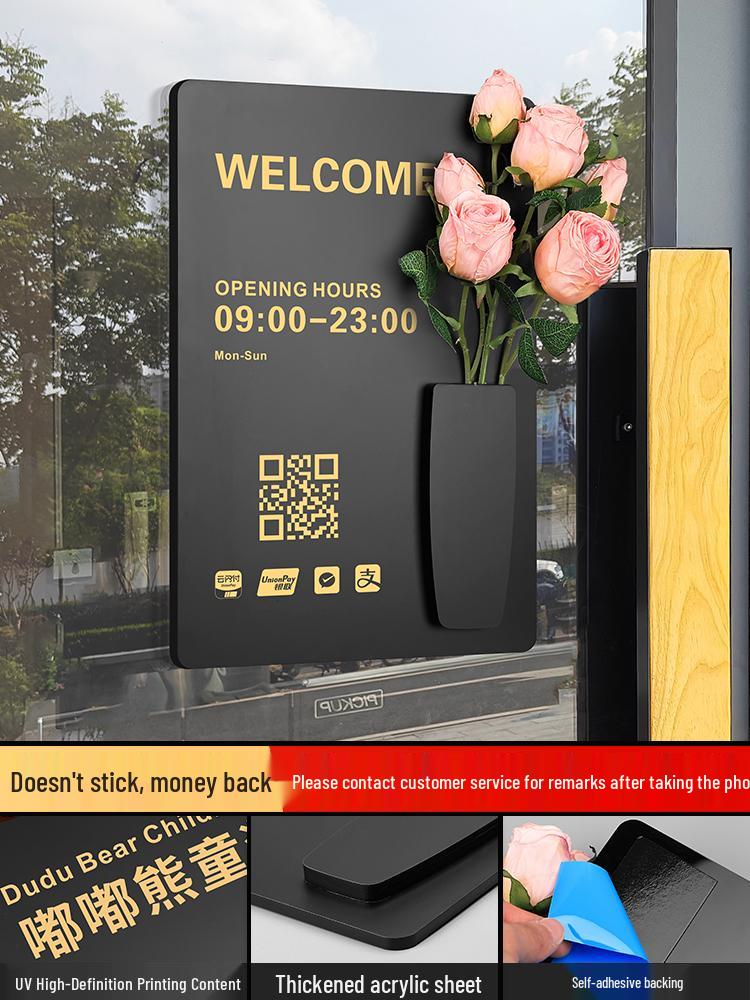 Custom Acrylic Business Hours Door Sign Sticker for Storefronts