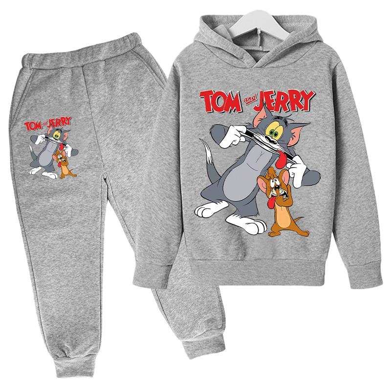 2026Autumn Casual tom jerry Cartoon Kids Boys Girls Print cool Long Sleeve Fleece Hooded Sweatshirt Long Pants Suit Festival Outdoor