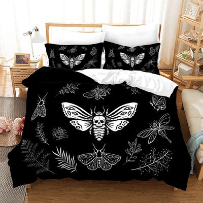 Death Moth Duvet Cover Set King Queen Size Moon Skull Youth Gothic Insect Print Skeleton Bones Polyester Quilt Cover for Kids
