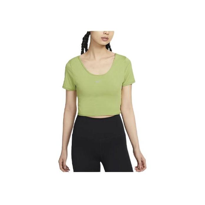 Nike One Classic Solid Logo Twisted Design Crew Neck Short Sleeve T-Shirt Women Tops Pear-Green FN2852-377