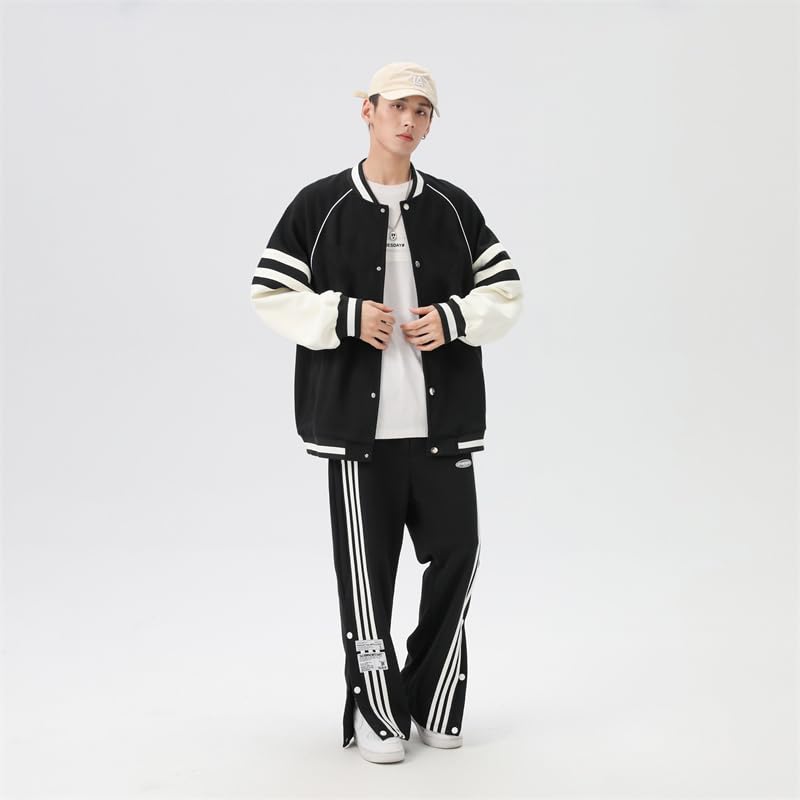 Jachetă de stadion Amestec gros de bumbac Îmbrăcăminte exterioară Largă Supradimensionată Casual Streetwear Jachetă Potrivită pentru și Iarnă [MistyQueen] Croială pentru bărbați, Primăvară,