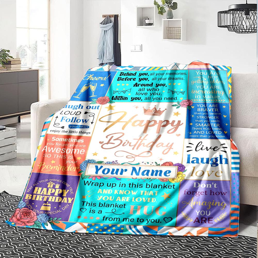 Happy Birthday Celebration Blanket Personalized Name Soft Comfortable Stylish Blanket Car Blanket Perfect For Travel Camping Outdoor Home Suitable For