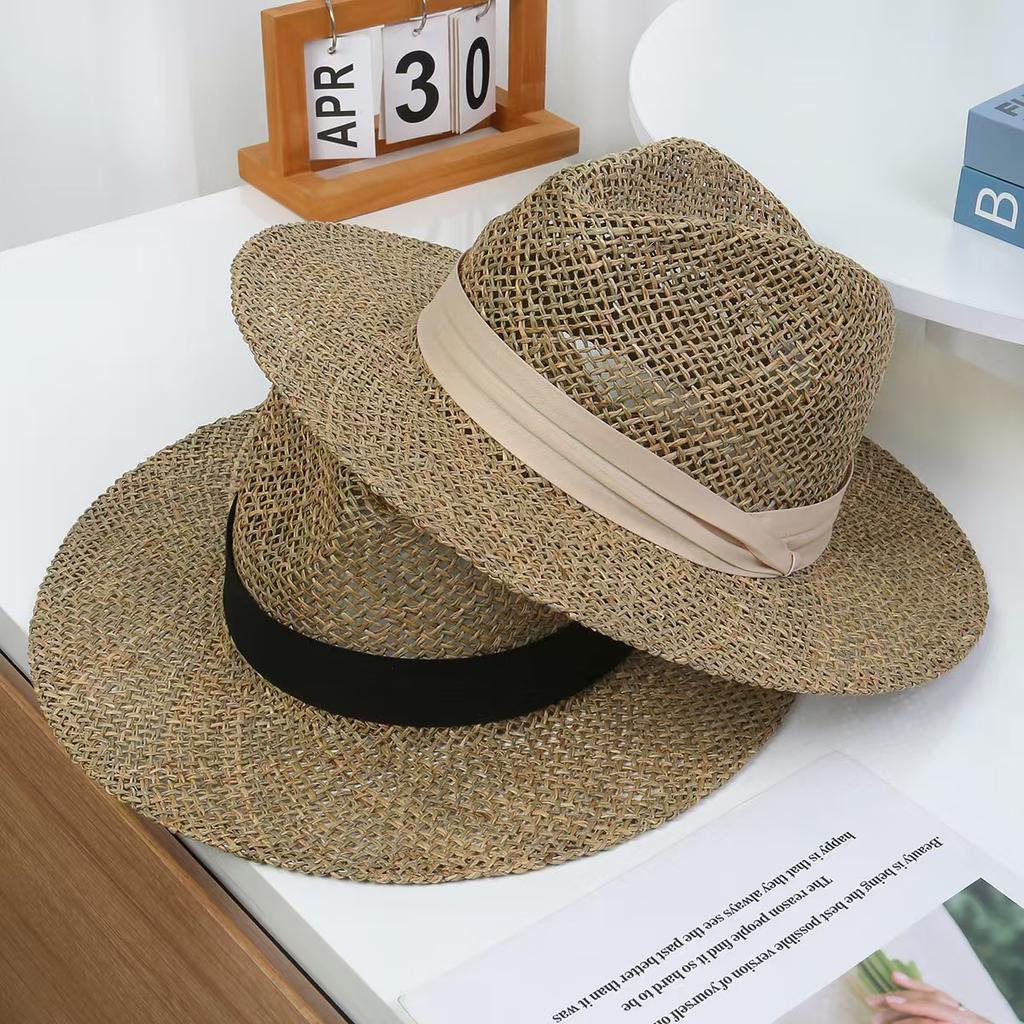 New Trend Summer Wide Brim Straw Hat Chapeau Ladies Panama Sun Hats Boater Black Beach Hat Sombrero Fedora Cowboy Jazz Cap