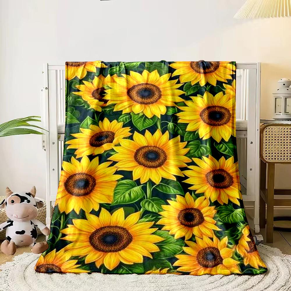 Yellow Sunflower Pattern Blanket Design Flannel Blanket for Bedroom, Living Room, Sofa, and Nap Sofas.