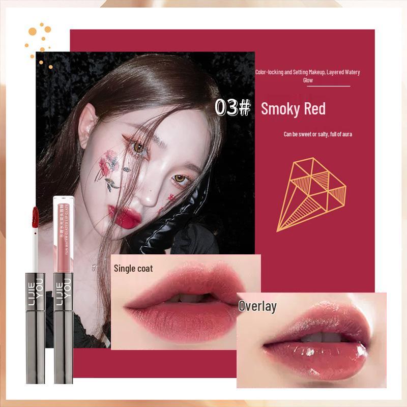 Dual-ended Lip Glaze & Gloss: Mirror Finish, Water Light Effect, Non-fading Nude Shade.