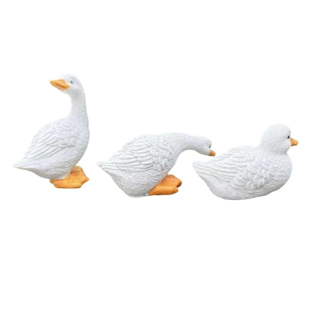 3 Pieces Resin Duck Statue Adorable Garden Ornament HandPainted for Courtyard, Pond