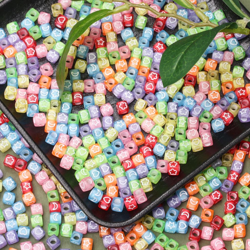 80pcs 6mm Gold Color Square Cube Acrylic Loose Star Moon Flower Heart Beads For Jewelry Making DIY Beaded Materials Jewelry Accessory