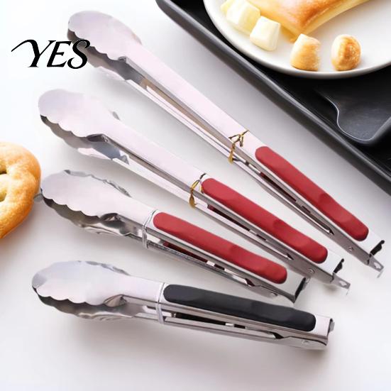 Anti-slip Kitchen Tongs with Anti-Slip Handle And Silicone Scalloped Edges, Stainless Steel Cooking Thumb Rest Locking Food Clips for Grilling