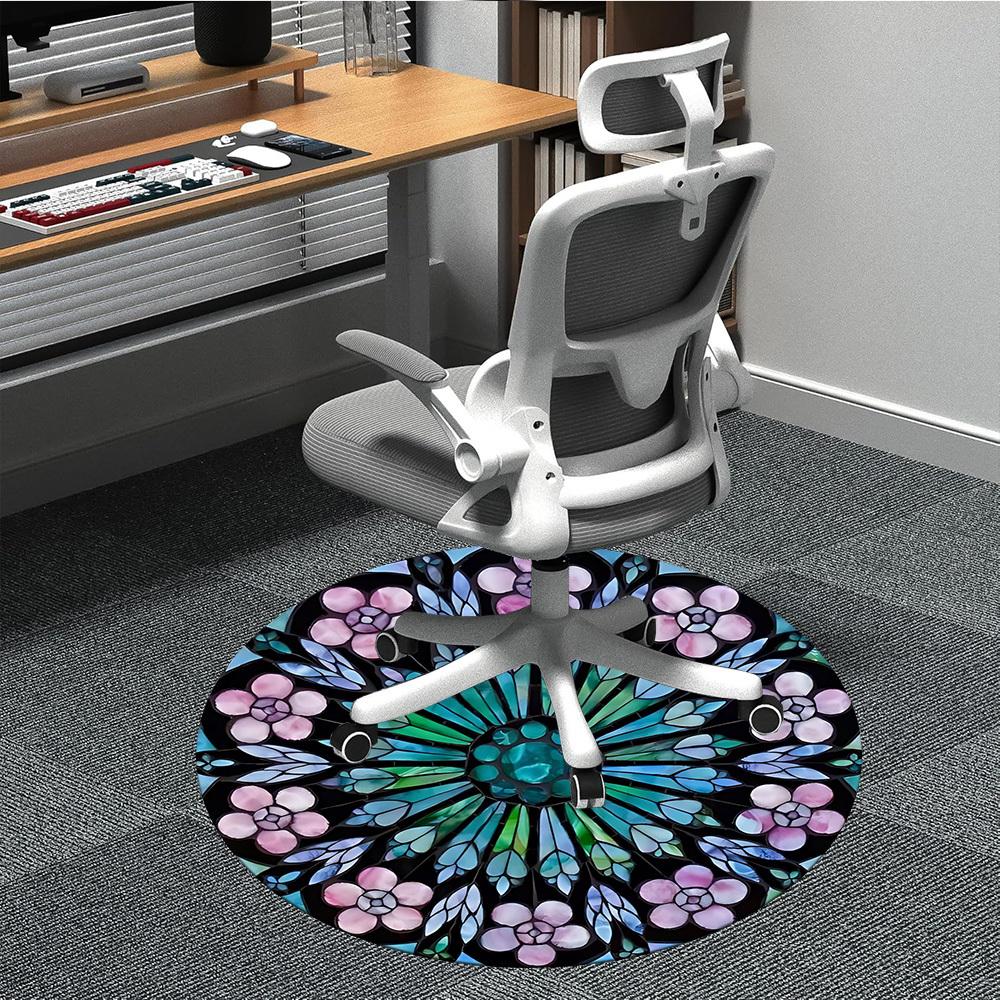 

1pc Stained Glass Mandala Chair Carpet for Office Non-Slip, Machine Washable Rug for Office, Room - Holiday Decor, Machine Made yy251016167 80cm by 80cm
