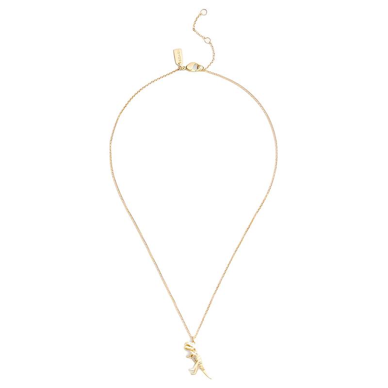 Coach Skeleton Dinosaur Decoration Brass Plated Necklace Women's Gold