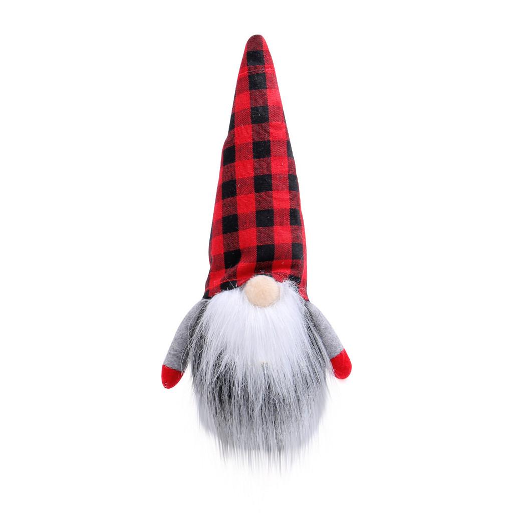 Christmas Gnome Plush Figure With Red Black Checkered Fabric For Holiday Decor