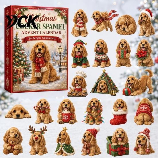 Holiday Countdown Toy Animal Advent Calendar 2026, 2D Christmas Box with Collectable Ornament Acrylic Dog Pendants, Festive Tree Hanging