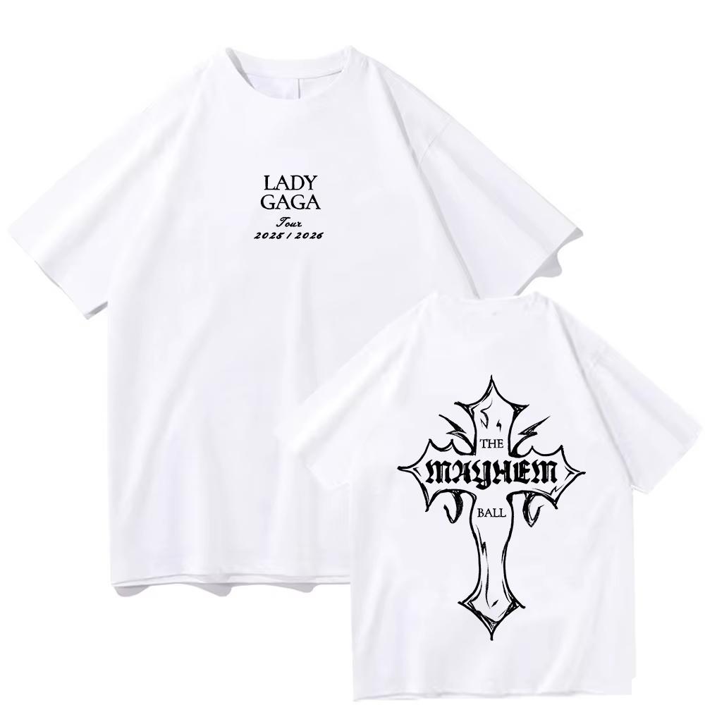 Lady Gaga MAYHEM Cross Cutoff T-shirt Trendy Graphic T Shirt for Man Women Cotton High Quality Clothing Outdoor High Street Tops
