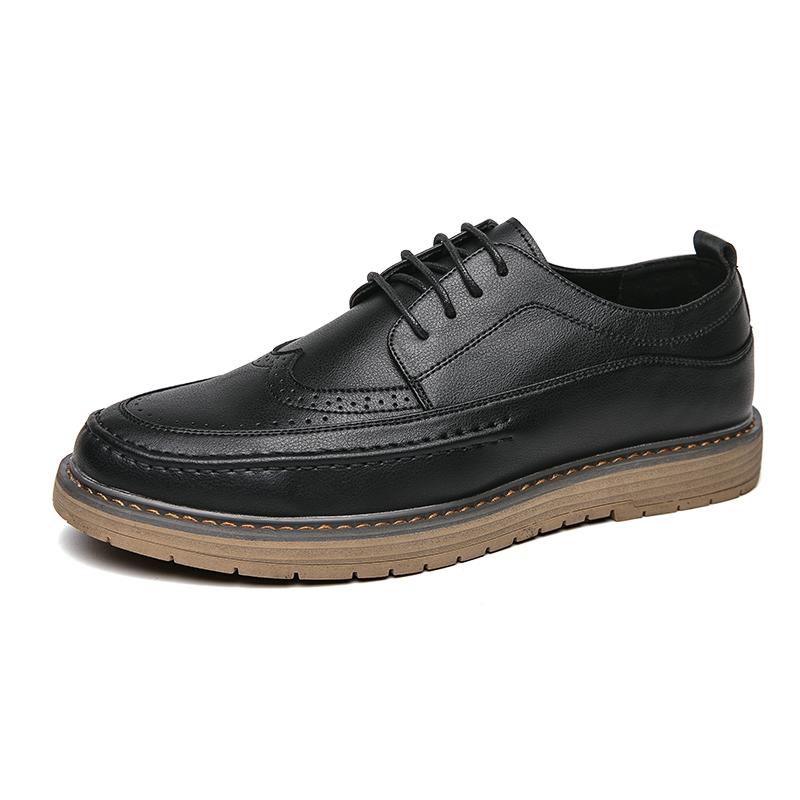 Spring Fashion Simple Large Size Men's Dress Shoes Pointed Height Increasing Men Brogue Formal Business Leather Lace Up Oxford