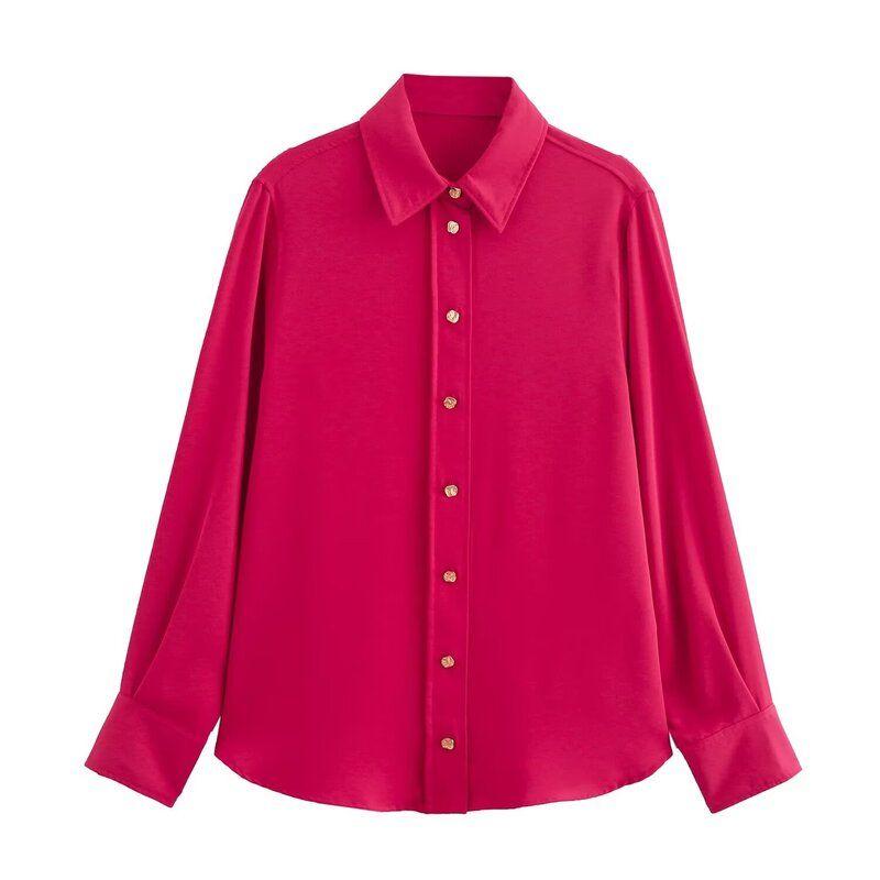 Fashion Style 2024 Fall and Winter New Women's Clothing Easiest for Match Gold Breasted Long Sleeve Lapel Drape Shirt 7969242