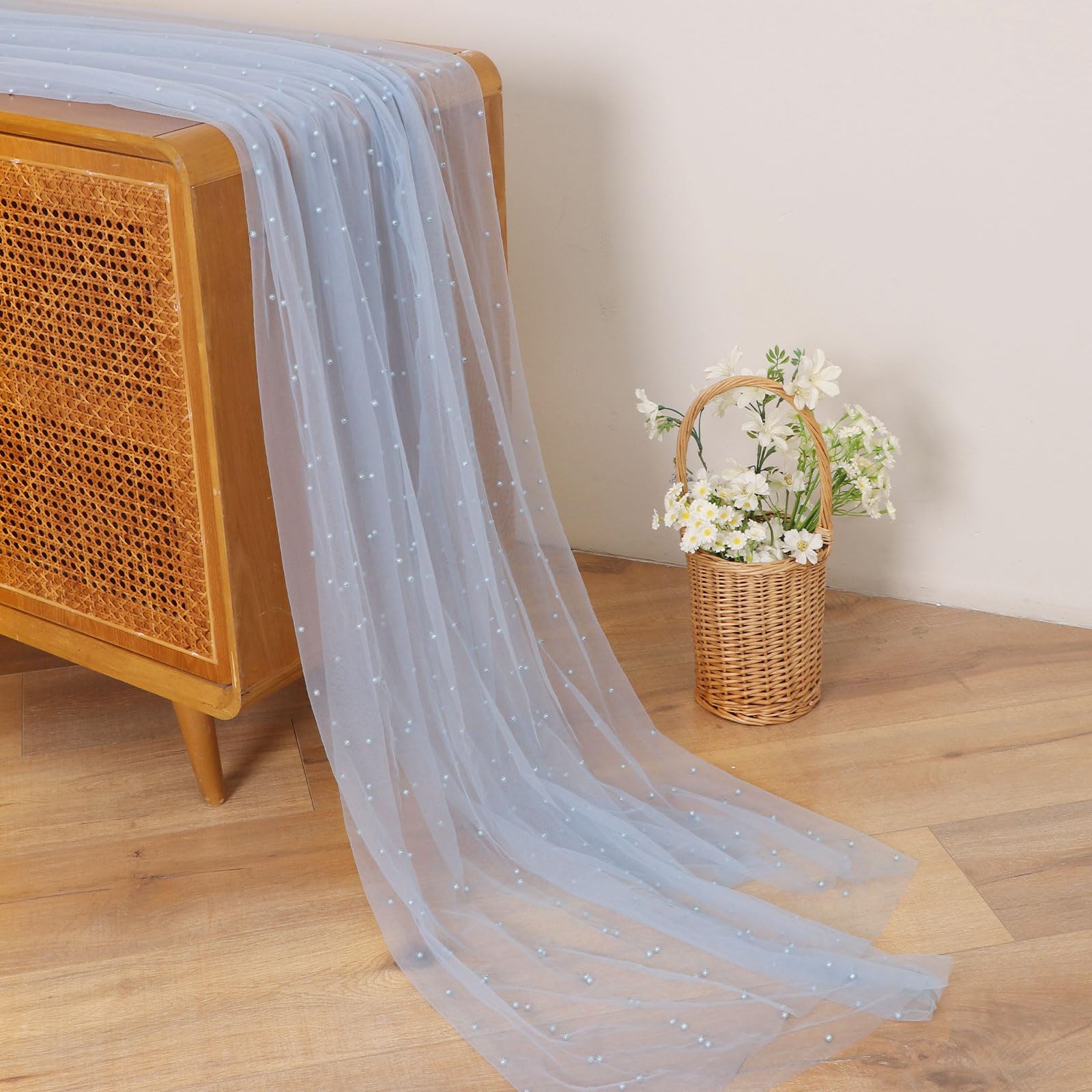 Parel Tule Tafel Runner, Bruiloft Boog Doorzichtige Gordijnen voor Verjaardagsfeest Achtergrond Bruiloft Hoofddoek, DIY Bruidsjurk Decoratie Other&1PC 75x200cm