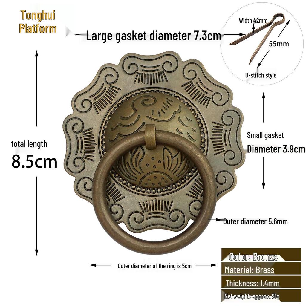 Antique Style Pure Copper Hexagonal Handle for Cabinets & Drawers - Retro Chinese Hardware Accessory