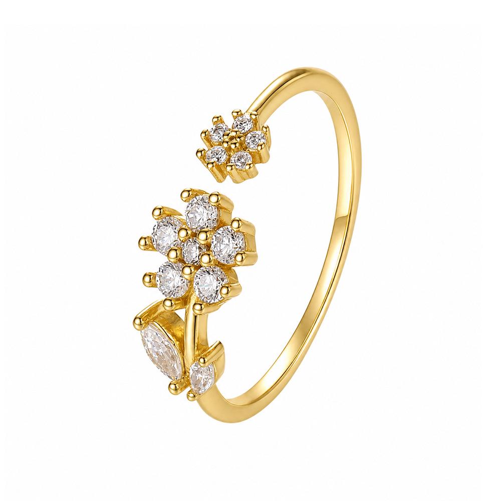 Adjustable S925 Sterling Silver Flower Zircon Ring for Women – Elegant, High-End Design