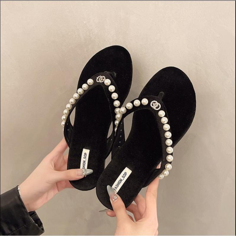 Perlen Zehensandalen Damen Zehensteg Pantoletten Ballerinas Sommer 2025 Trend Komfort Lässig Frau Elegant Sandalias Mujer