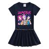 Girls' Cartoon Color Block Raglan Dress with Pleated Ruffle Skirt