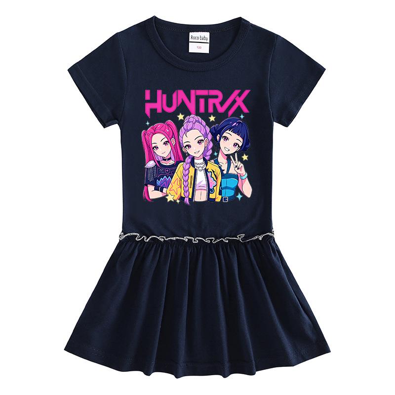Girls' Cartoon Color Block Raglan Dress with Pleated Ruffle Skirt