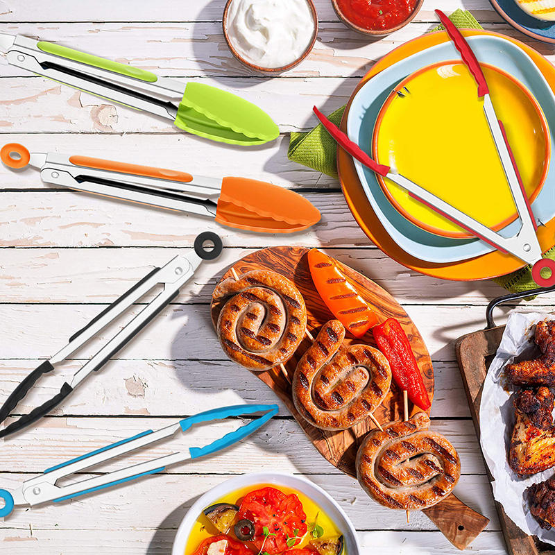 Mattång Kökstång i rostfritt stål Silikon Nylon Halkfri matlagningsklämma BBQ Salladsverktyg Grill Kökstillbehör