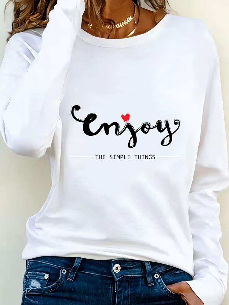 (Asian Size) Print T Shirt Tee Women letter style trend Clothing autumn winter spring Casual Fashion Top o-neck Graphic Long Sleeve T-shirts