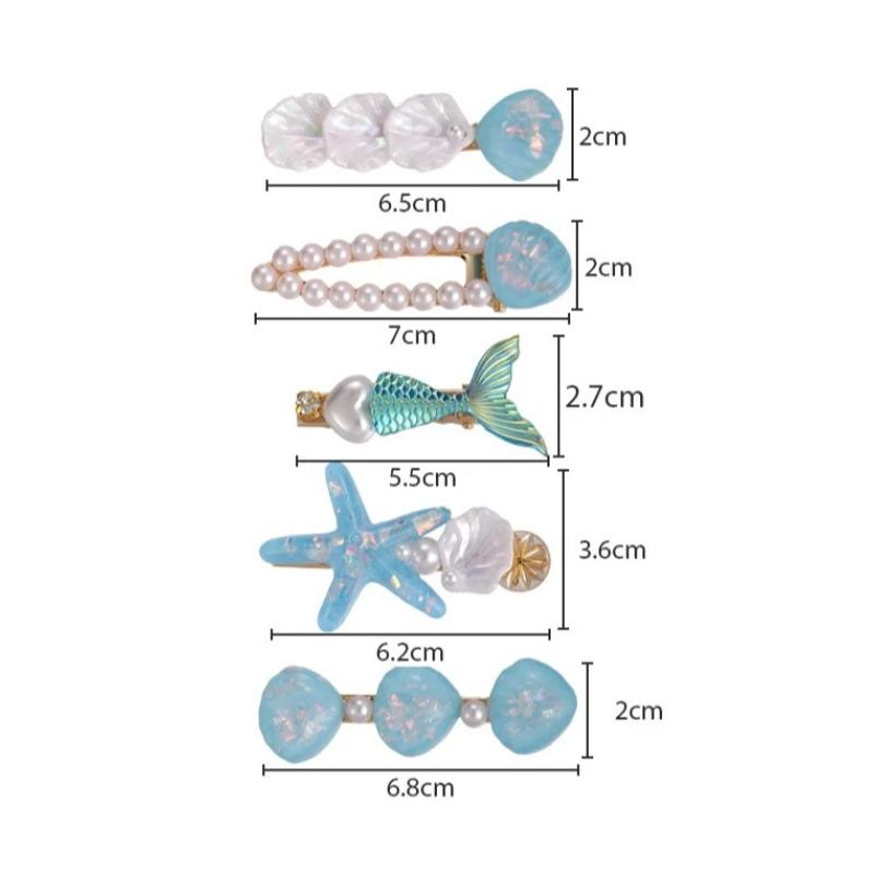 5 Pcs/Set Mermaid Starfish Shell Hairpins Girls Cute Hair Clips Hairgrips for Women Barrettes Hair Styling Tool Hair Accessories