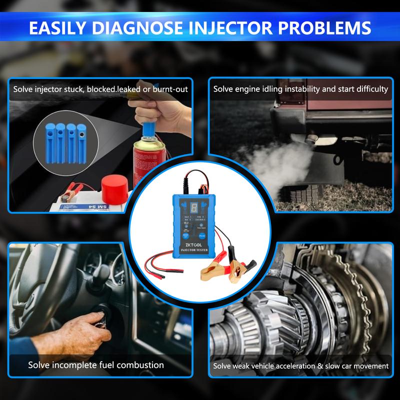 Kit d'outils de test et de nettoyage universels pour injecteurs de carburant avec 8 modes d'impulsion, double canal 4 fils (pour 2 injecteurs), Adaptateurs 8 Tailles,