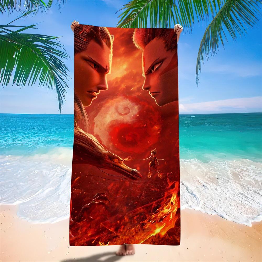 Nezha Beach Towel, Sun Protection, Quick Drying, Enlarged And Thickened Summer Seaside Vacation, Guochao Cartoon Bath Towel