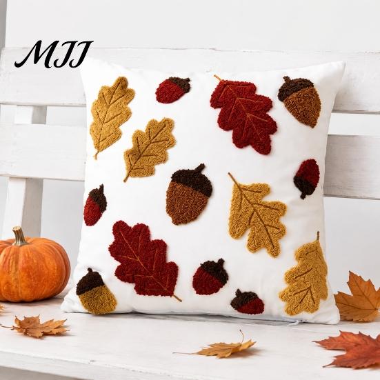 Skin Friendly Throw Pillow Shells Maple Leaf Cushion Cover, Fall Acorn Decorative Sofa Cover 18x18 Inches Farmhouse Case for Autumn Home Decor Covers