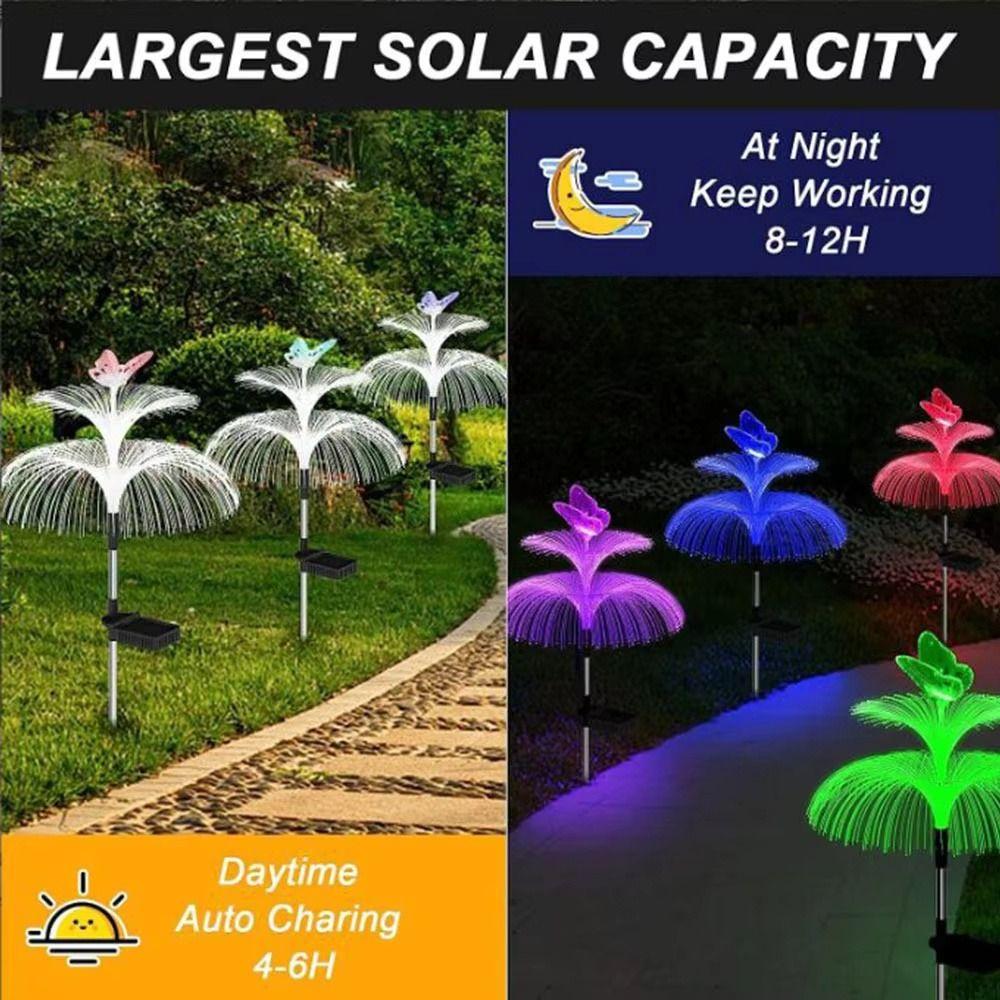 Colorful Outdoor Solar Light Waterproof Jellyfish Lawn Light Fiber Optic Lamp Yard/Pathway Decor