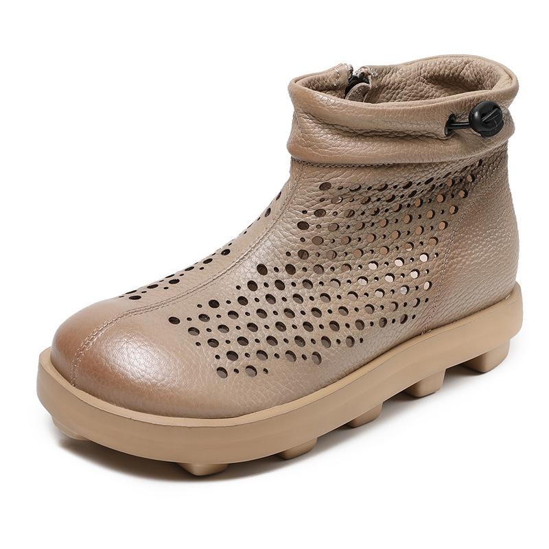 

Johnature Женские летние ботинки из плоской мягкой коровьей кожи, сандалии из натуральной кожи с перфорацией, легкие и удобные 35 абрикосовый