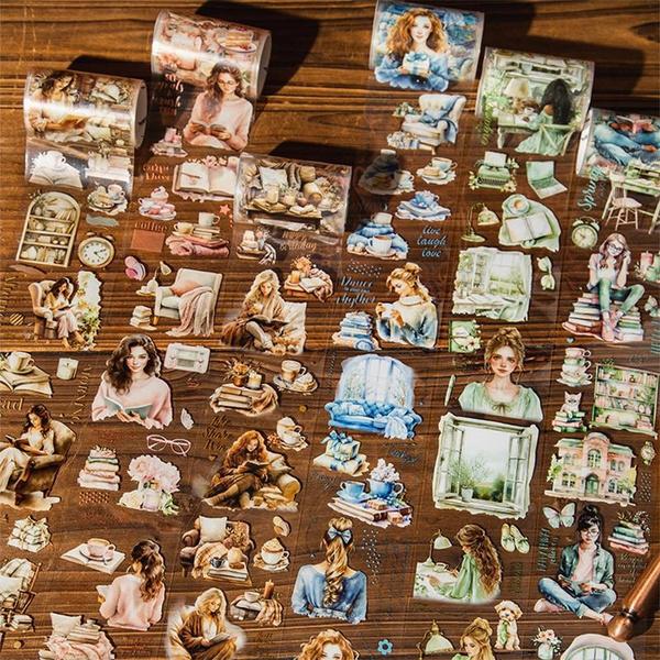 1 Rolle Lesezeit Serie PET-Klebeband Aufkleber Material für Scrapbooking Dekoration Collage Journaling Supplies