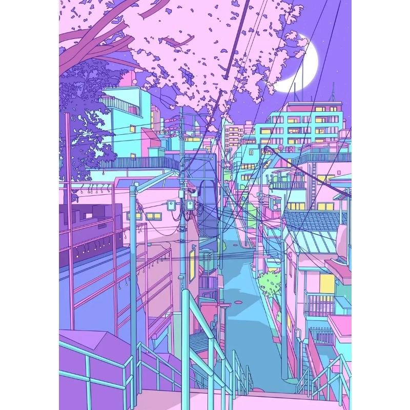 Classic Abstract Aesthetics Wall Art 80s Neon City Street Steam Wave HD Oil On Canvas Posters And Prints Home Bedroom Decor Gift