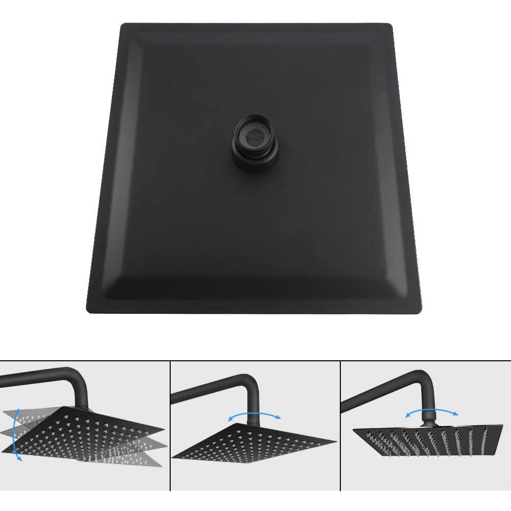 8"/10"/12" Large Rainfall Black Shower Head 304 Stainless Steel Square Rain ShowerHead Full Body Coverage Shower Set