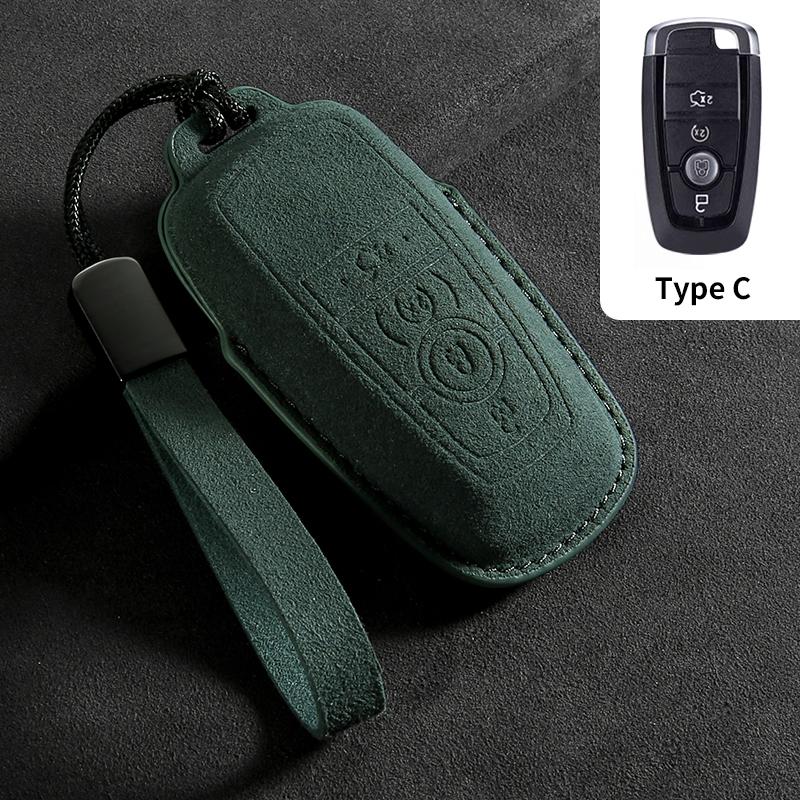 Genuine Leather Auto Key Fob Cover Fit For Ford Fusion Mustang Explorer F150 F250 F350 Ecosport Edge S-Max Ranger Lincoln Mondeo Key Ring Accessoy