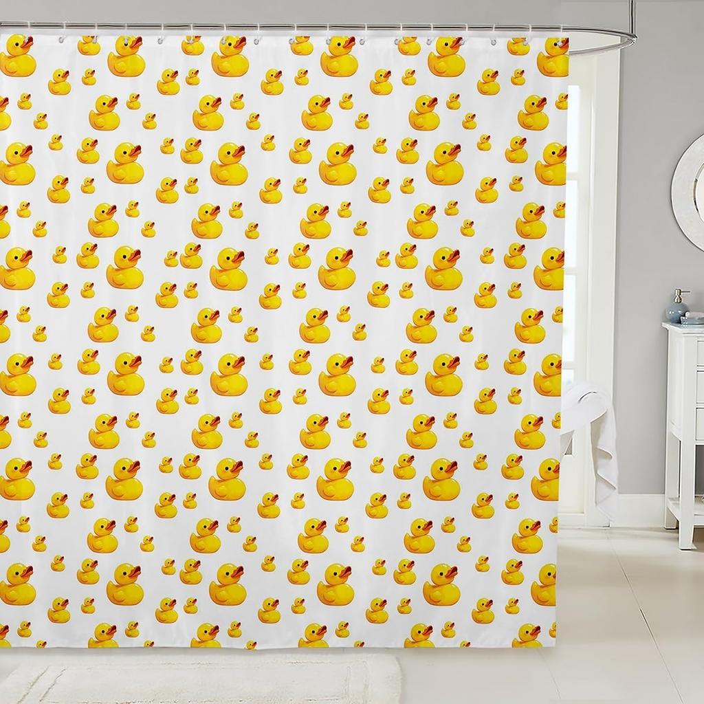 Kids Yellow Rubber Duck Shower Curtain Cartoon Ducks Bath Curtain Funny Animal Bathroom Accessories Cute Animal Fabric Shower