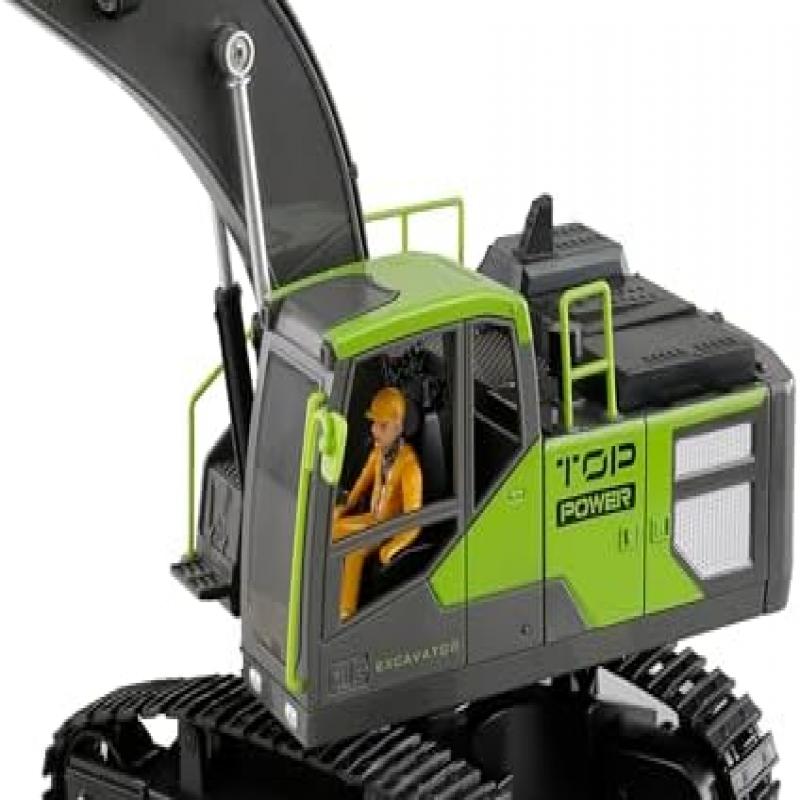 Amewi G071E 1:18 Scale Remote Control Excavator RC Construction Truck Toy for Kids 8+ Years, Rechargeable, Anthracite-Green